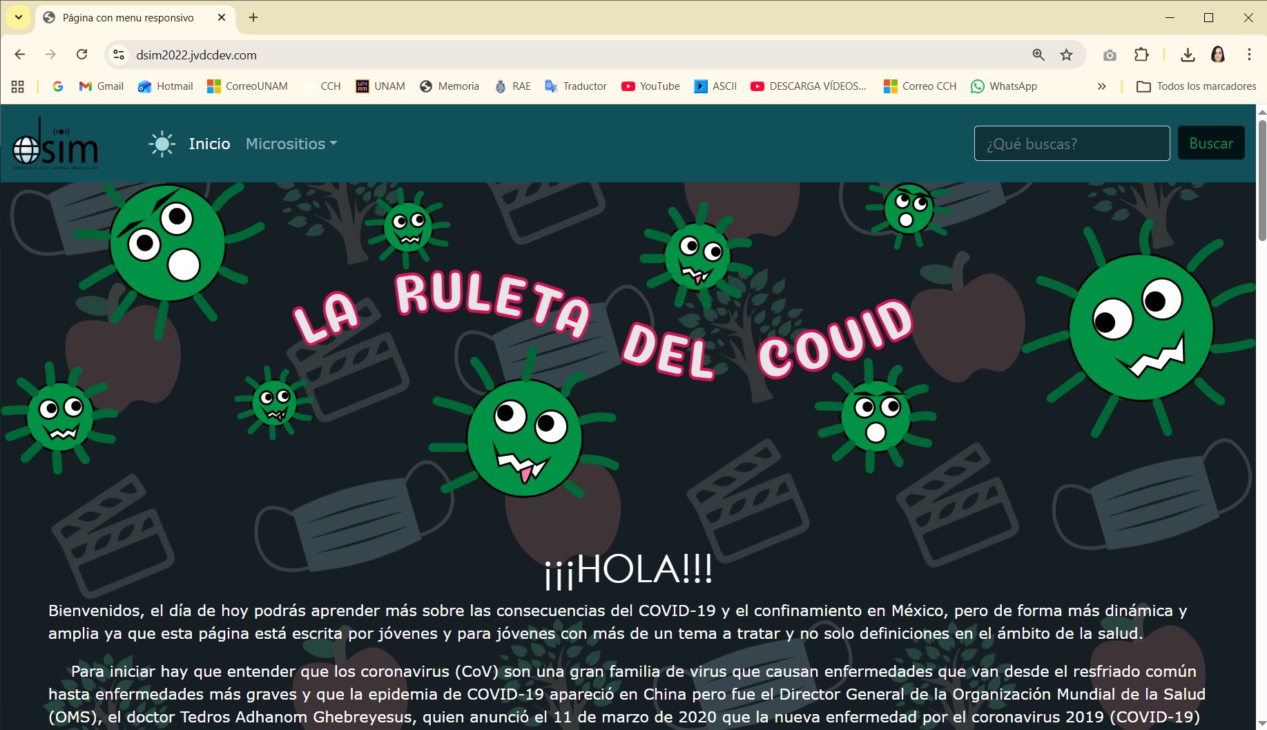 Vista principal de un proyecto web educativo con secciones e interfaz gráfica