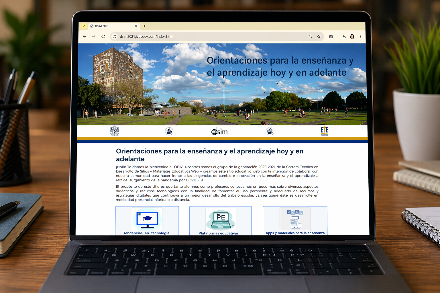 Ejemplo de interfaz de un proyecto web educativo desarrollado por alumnos